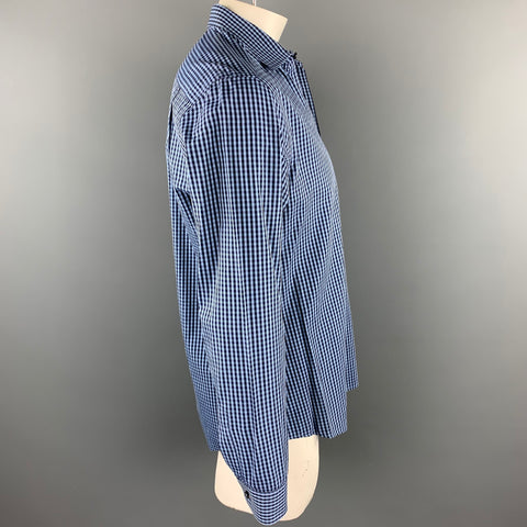 PAUL SMITH The Byard Size L Blue & Navy Checkered Cotton Button Up Long Sleeve Shirt
