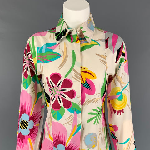 GUCCI de TOM FORD Primavera 1999 Talla M Blusa floral de seda crema multicolor