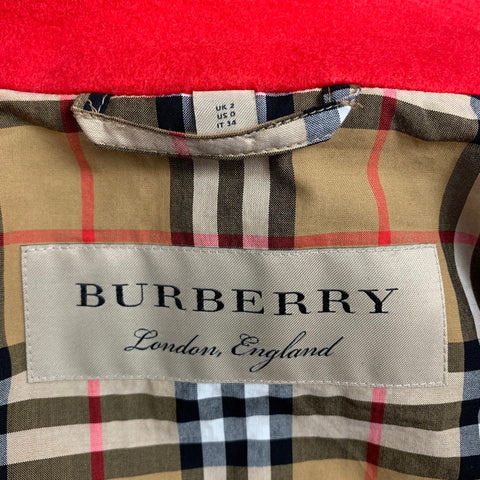 BURBERRY Size 0 Red Wool / Cashmere Hidden Placket  Coat