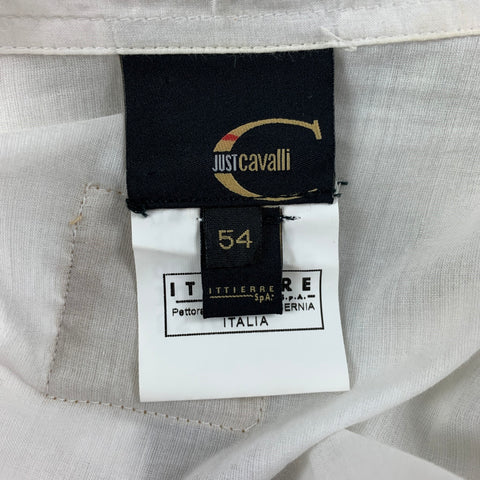 JUST CAVALLI Size XL White Brown Beaded Cotton Button Up Long Sleeve Shirt