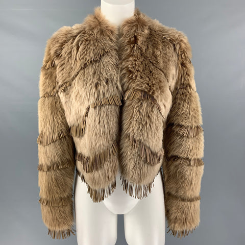 RALPH LAUREN Size 4 Tan Lamb Shearling Cropped Jacket