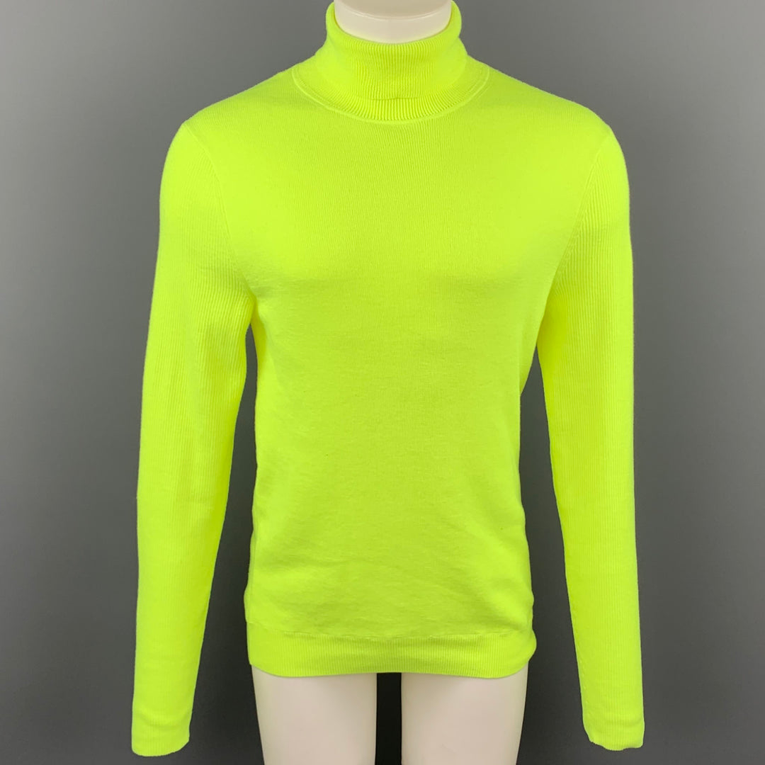 PAUL SMITH Size L Neon Yellow Knitted Polyester Turtleneck Pullover