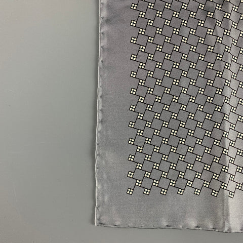TURNBULL & ASSER Grey White Squares Silk Pocket Square
