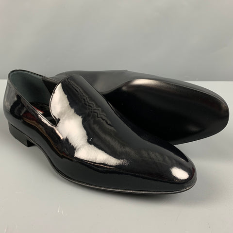 BALLY Size 7.5 Black Patent Leather Slip On Loafers