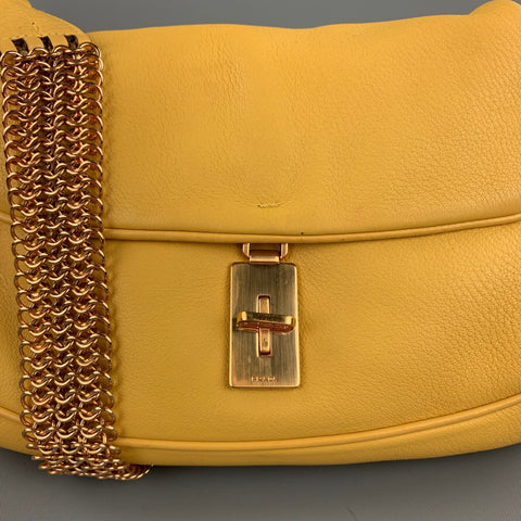 PRADA Yellow Leather Gold Tone Chain Strap Handbag