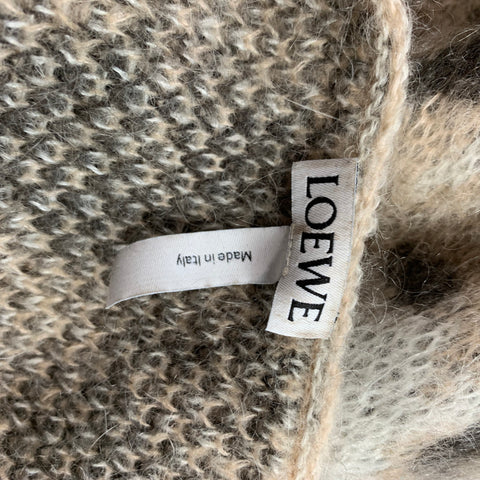 LOEWE Size XS Taupe Mohair Blend Leopard Print Long Cardigan