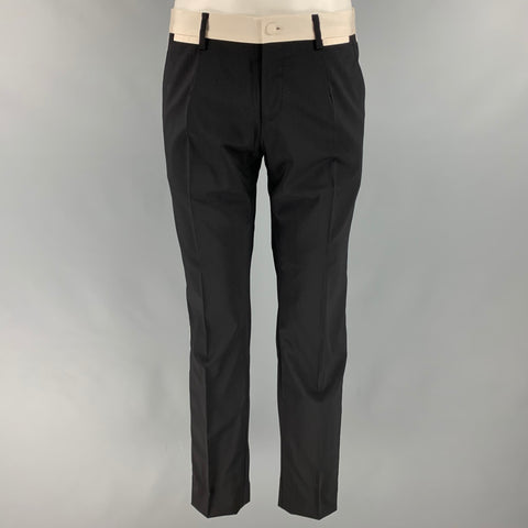 DOLCE & GABBANA Chest Size 38 Black White Solid Wool Blend Peak Lapel Suit