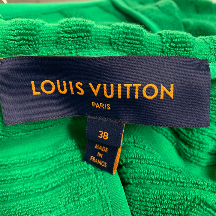 LOUIS VUITTON Size 6 Green Cotton Textured Belted Casual Top