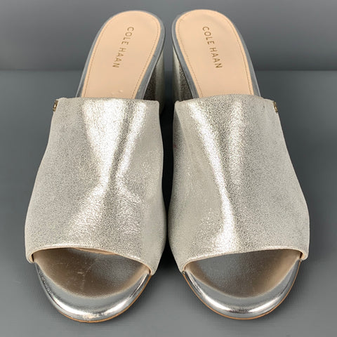 COLE HAAN Size 8 Silver Leather Peep Toe Sandals