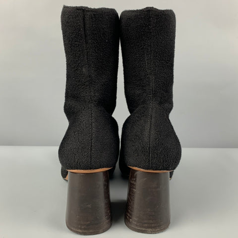 CELINE Size 9 Black Fabric Chunky Heel Boots