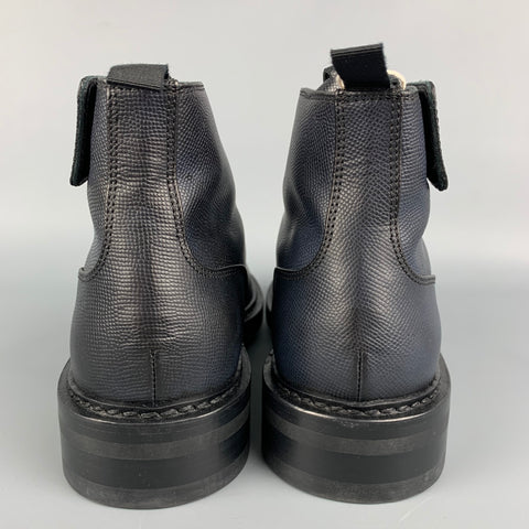 KRIS VAN ASSCHE Size 10 Navy Textured Leather Lace Up Boots