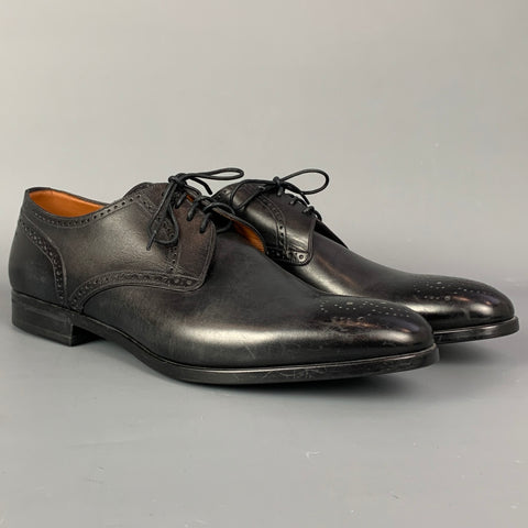 BALLY Size 12 Black Perforated Leather Lace Up Shoes