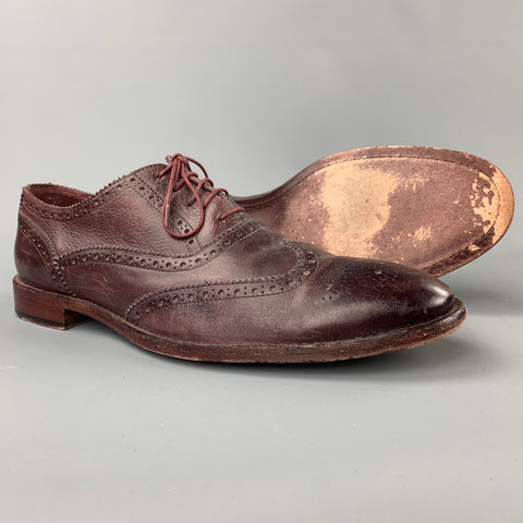 PAUL SMITH Taille 11 Chaussures de voyage flexibles à lacets en cuir perforé aubergine