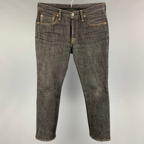 IRON HEART Size 31 Dark Indigo Contrast Stitch Selvedge Denim Button Fly Jeans