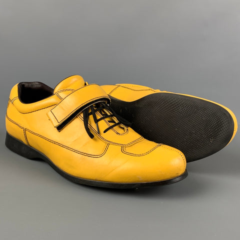 PRADA Size 8.5 Yellow Contrast Stitch Leather Split Toe Lace Up Shoes