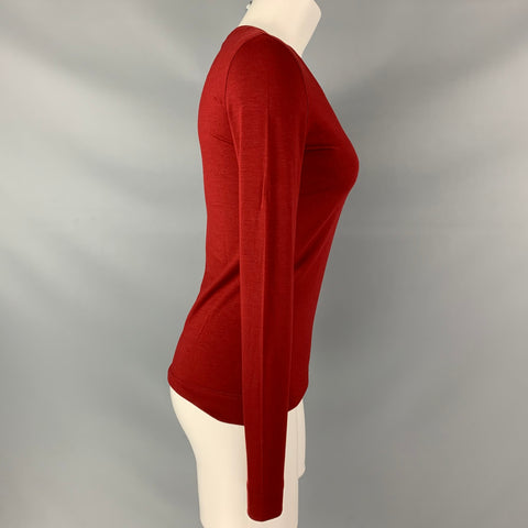 AKRIS Punto Size 6 Burgundy Modal Blend Solid Long Sleeve T-Shirt