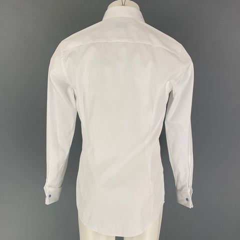 ETON Size M White Grey Embroidery Cotton French Cuff Long Sleeve Shirt