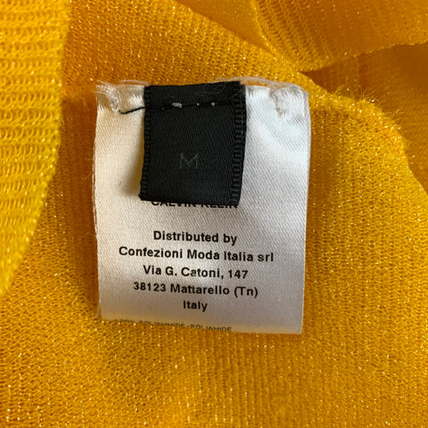 CALVIN KLEIN COLLECTION Size M Yellow Metallic Polyamide Buttoned Polo