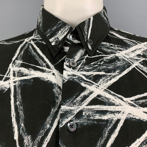 ALEXANDER MCQUEEN Size 44 Black White Abstract Cotton Long Sleeve Shirt