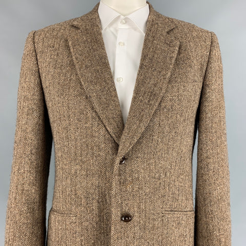 ARMAND BASI Size 44 Brown & Beige Herringbone Polyester Blend Sport Coat