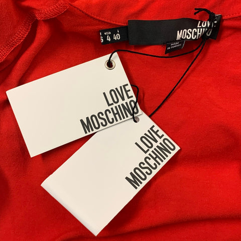 LOVE MOSCHINO Size 4 Red Black Cotton / Elastane Ruffled Pockets Buttoned Blouse