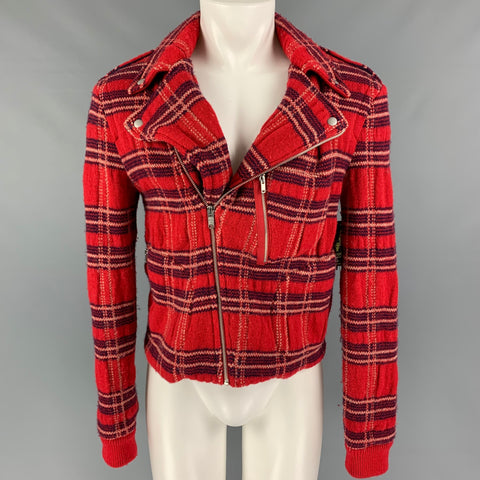 MARC by MARC JACOBS Size M Red Navy Plaid Wool Biker Jacket