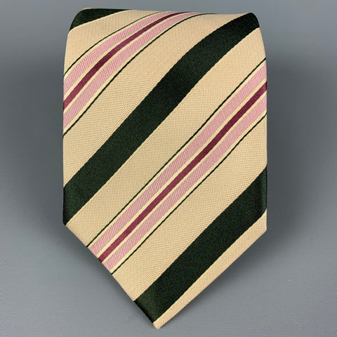 ERMENEGILDO ZEGNA for WILKES BASHFORD Beige Black Pink Diagonal Stripe Silk Tie