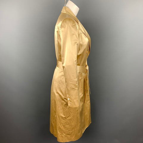 CAROLINA HERRERA Size 4 Gold Satin Silk / Cotton Double Breasted Belted 2 PC Dress Set