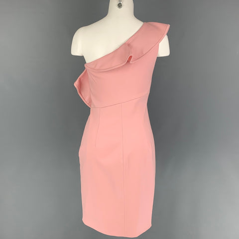 VALENTINO Size 6 Blush Wool Ruffled One Shoulder Cocktail Dress