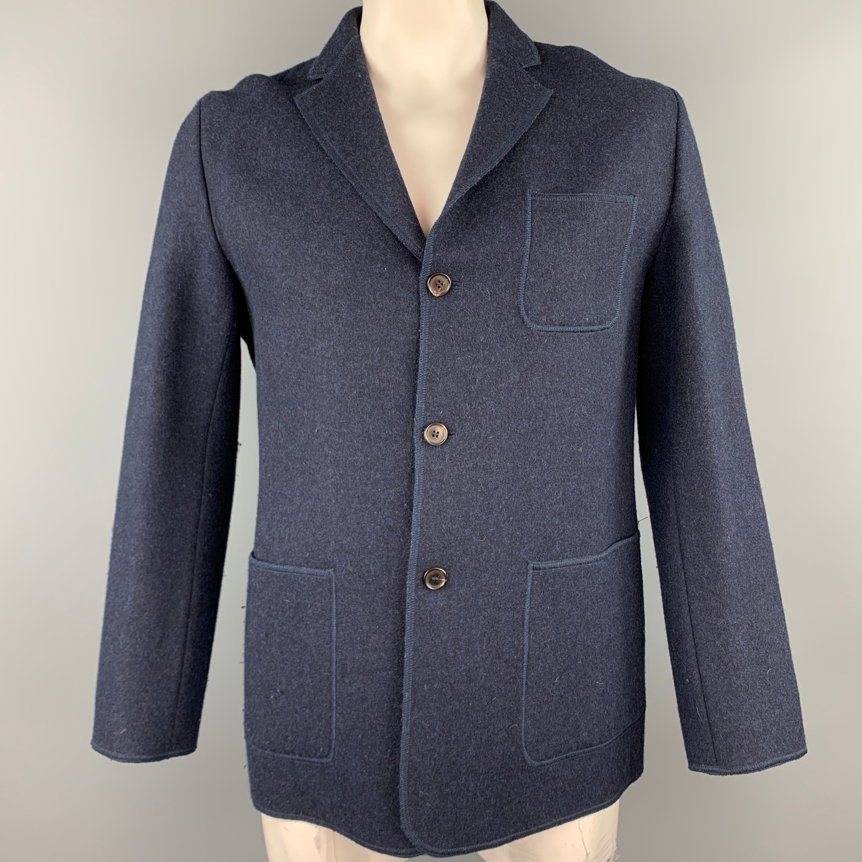 SAMSONITE Size L Navy Mohair / Cashmere Notch Lapel Jacket – Sui ...