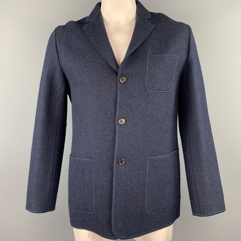SAMSONITE Size L Navy Mohair / Cashmere Notch Lapel Jacket