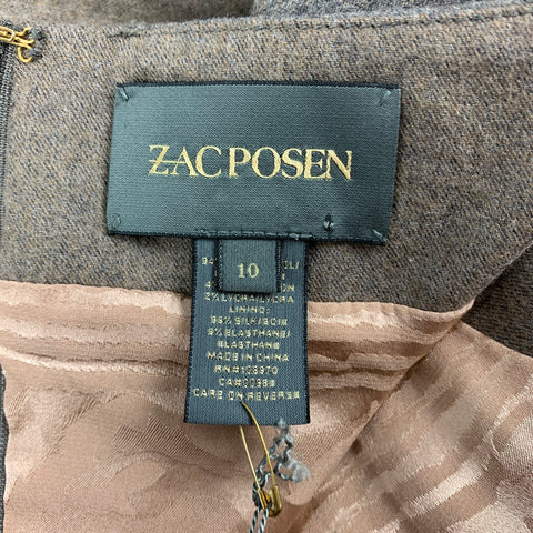 ZAC POSEN Taille 10 Robe droite à rayures en mélange de laine gris marron