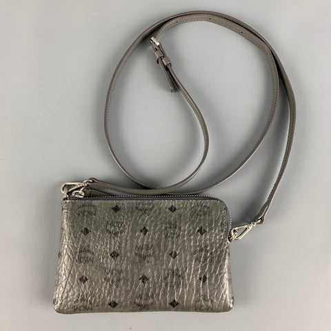 Sac à main portefeuille en cuir monogramme noir gris MCM
