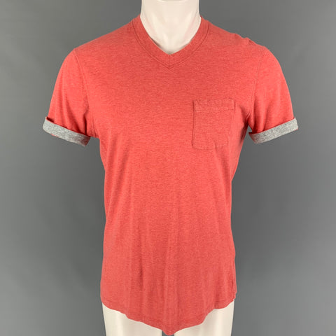 BRUNELLO CUCINELLI Size S Red Grey Cotton V-Neck T-shirt