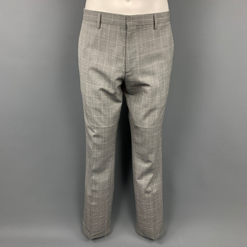 BURBERRY LONDON Size 38 Regular Grey Glenplaid Virgin Wool Suit