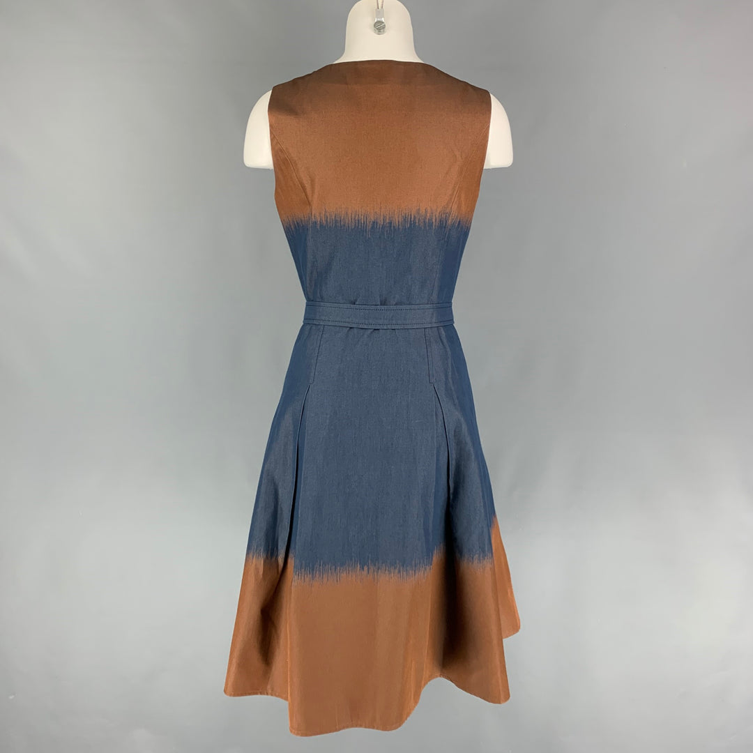 CAROLINA HERRERA Size 8 Navy Brown Cotton Blend Ombre Sleeveless Dress