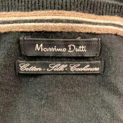 MASSIMO DUTTI Taille S Pull Col V Noir Coton Soie Cachemire