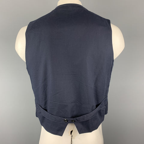 45rpm Size L Navy Plaid FOX BROTHERS Wool Leather Pocket Vest