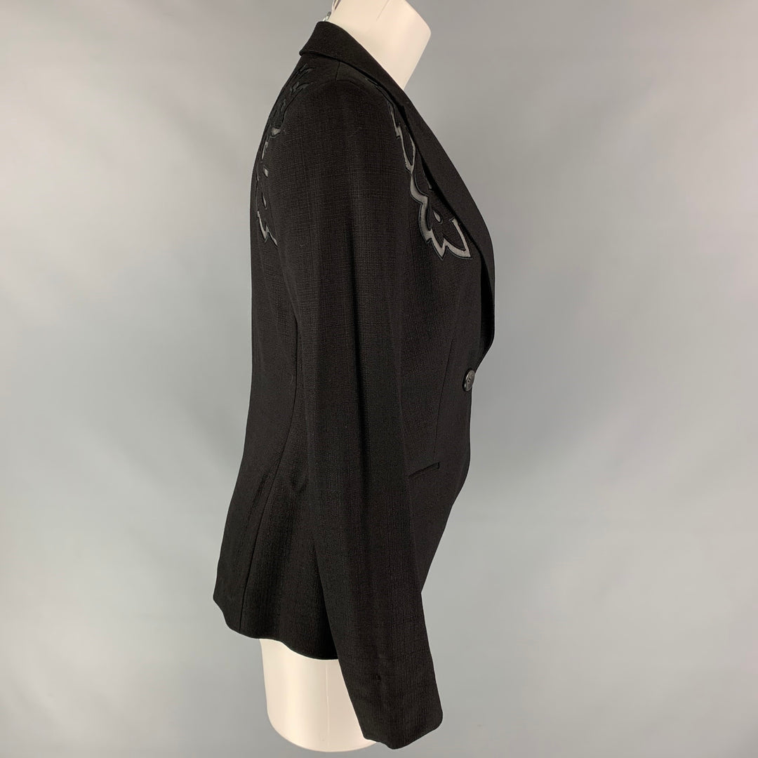 ESCADA Size 6 Black Viscose Blend Embroidered Cut Out Jacket Blazer