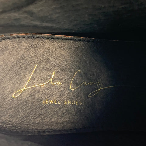 LOLA CRUZ Size 8 Black Silver Suede Cowhide Ankle Boots