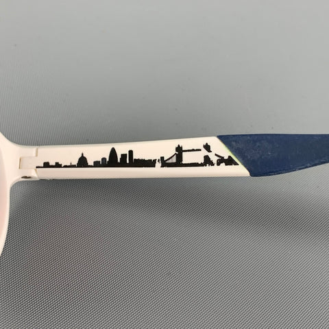 GUCCI Cream Blue Acetate Aviator Singlasses