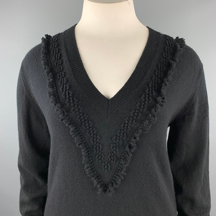 BARRIE Size XL Black Knitted Cashmere V-Neck Sweater