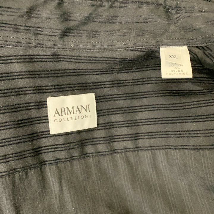 ARMANI COLLEZIONI Size XXL Black Stripe Silk Blend Button Up Long Sleeve Shirt