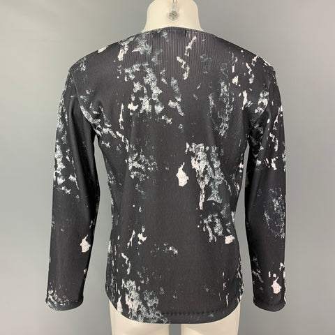 COMME des GARCONS BLACK Size M Black White Splattered Polyester Crew-Neck Pullover