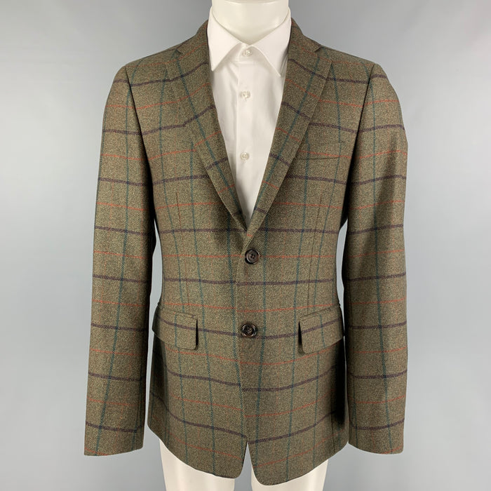 ETRO Size 38 Olive Window Pane Wool Sport Coat