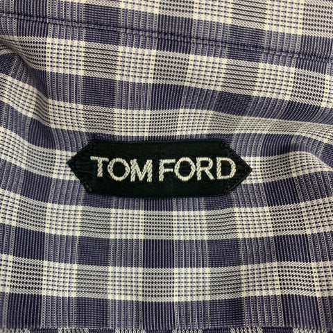 TOM FORD Size XL Navy & White Plaid Cotton Button Up Long Sleeve Shirt