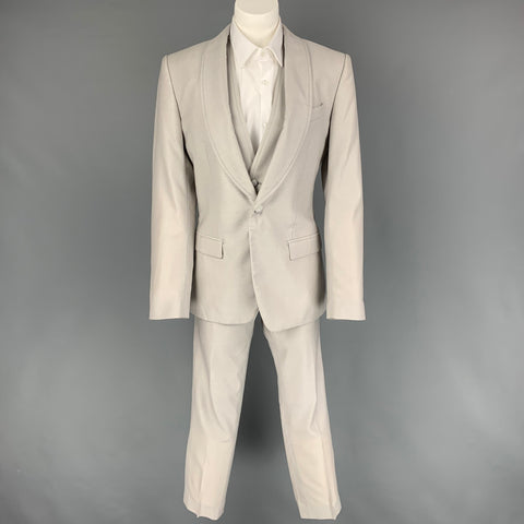 DOLCE & GABBANA Size 36 Regular Grey Wool Silk Shawl Lapel 3 Piece Suit