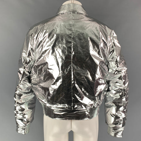 CALVIN KLEIN COLLECTION FW 16 Size 40 Silver & Metallic Polyester Blend Zip Up Jacket