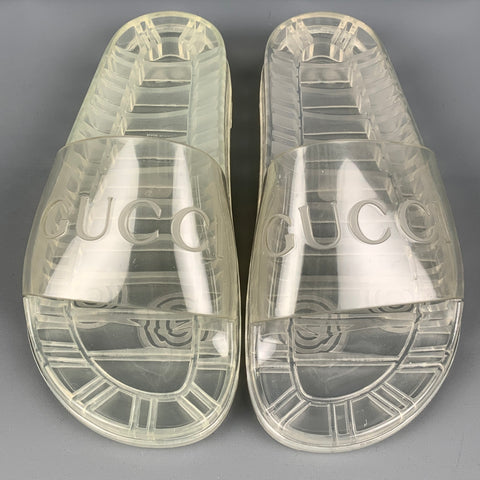 GUCCI Size 9.5 Clear Logo Rubber Sandals