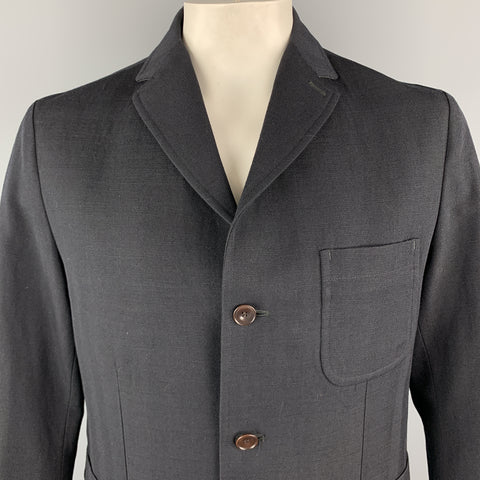 CHIMALA Black Wool / Linen Notch Lapel Patch Pocket Elbow Patches Sport Coat